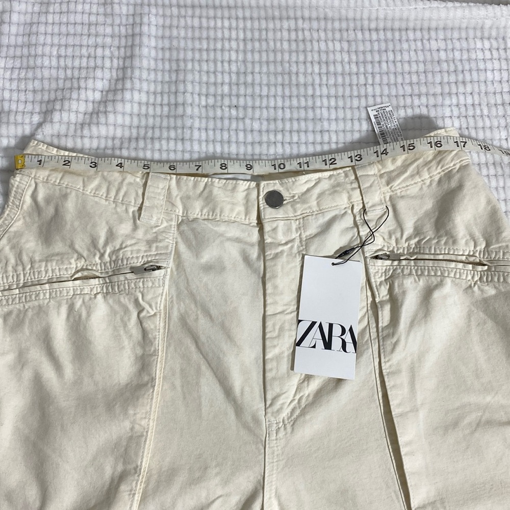 Zara The Relaxed Utility Pants In ECRU  Signature Denium  Cargo Size 14 - Picture 10 of 15